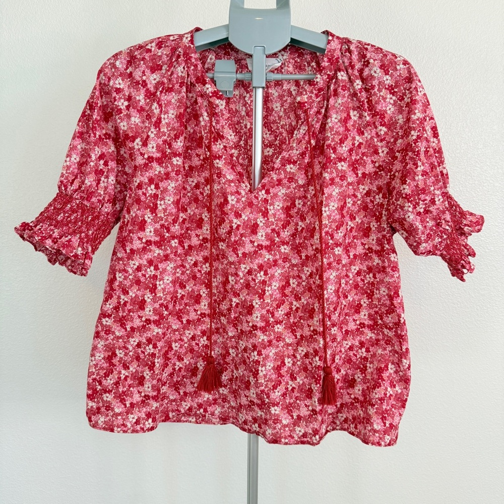 Hyacinth House Red Floral Tassel Blouse - Size L